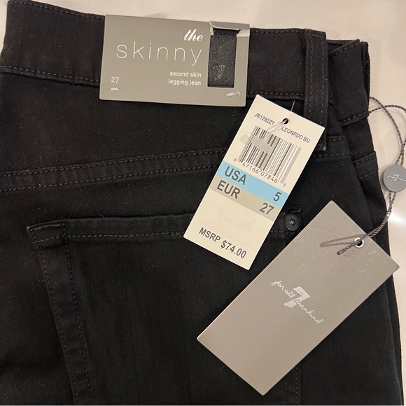 🎉HP🎉 NEW NWT 7 for all Mankind Black The Skinny USA Made Denim Jeans Size 27 - Picture 6 of 12